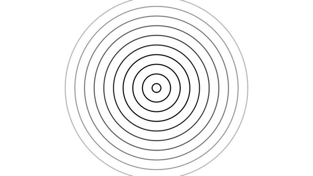 Digital black color radio waves screen animation icon on white background. Radial fade wave for sound, swirl, radio and sonar.