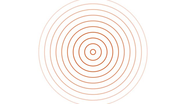 Digital orange color radio waves screen animation icon on white background. Radial fade wave for sound, swirl, radio and sonar.