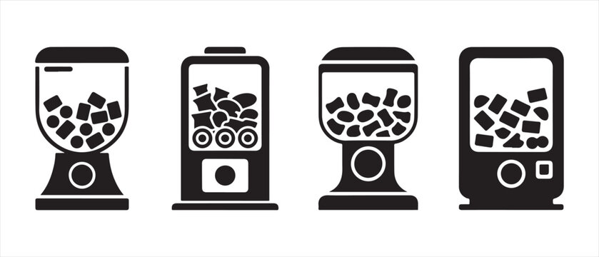Set of vending machine icons featuring candy and snack dispensers in a clean flat graphic style.