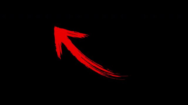 4K Red brush stroke upward left arrow animation for UI tutorials presentations creative navigation element artistic hand drawn motion graphics loop asset Alpha Channel - Red Version