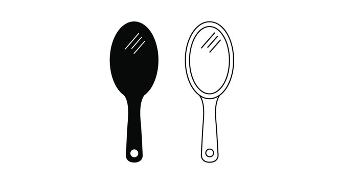 Handheld mirror with oval shape black and white silhouette