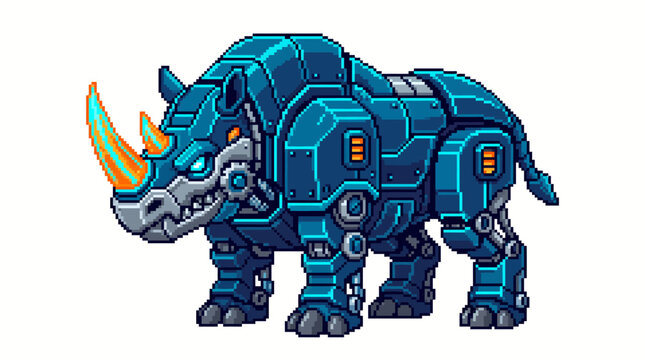 Robotic Rhino with Metallic Body.