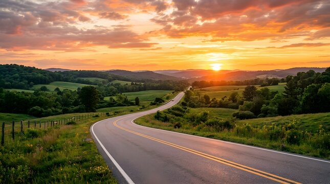 sunset over the road