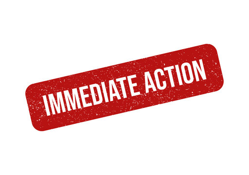 Red grunge rubber stamp icon with the words immediate action text