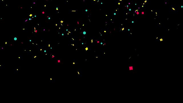 Festive Colorful Confetti Particles Bursting on Black Background for Celebration and Joyful Event Overlay 4k
