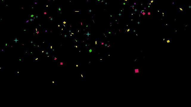 Dynamic Multi-colored Confetti Burst Particles on Black Background for Party Celebration and Joyful Event Overlay 4k