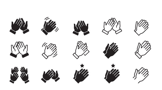 Clapping Hands Icons Collection Black And White Line Art Silhouette