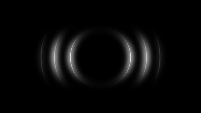 Glowing circular light radio waves on black background, seamless concentric pulse rings and radio wave effect, radio waves animation, circular sound wave pulse and radio station signal transmission.