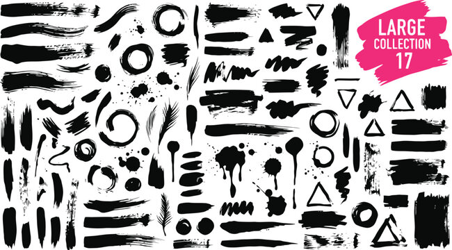 Large Collection of Black Ink Brush Strokes and Grunge Paint Splatter Vector Elements for Graphic Design, Artistic Backgrounds & Branding (EPS)