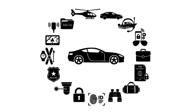 Undercover Agent Silhouette Collection with Surveillance Vehicles and Intelligence Accessories