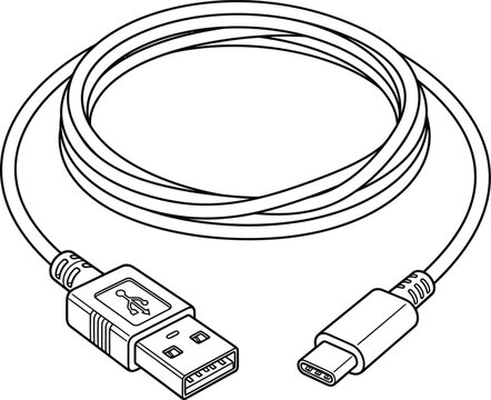 Usba to usbc charging cable line art illustration