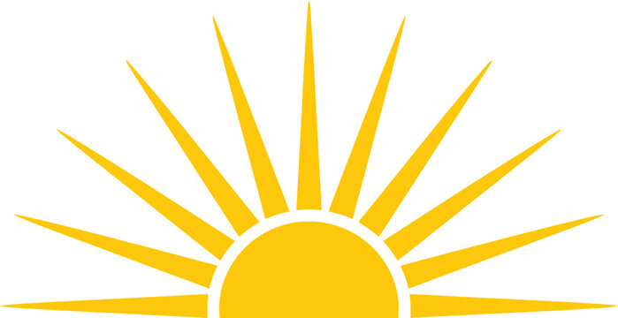 Yellow Rising Sun with Sharp Rays Vector Illustration for Summer Branding, Weather Forecast Apps & Morning Greeting Cards (EPS)