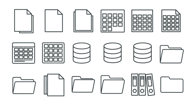 Minimalist office icons set documents folders and financial symbols