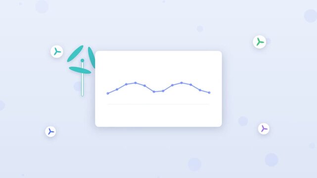 Flat design wind energy production analytics with turbine and chart