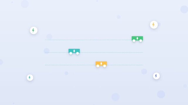 Flat design electric bus charging at a depot with route map