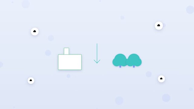 Flat design train replacing car travel with shrinking emission cloud