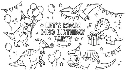 Dinosaur birthday party cartoon celebration. © Amir