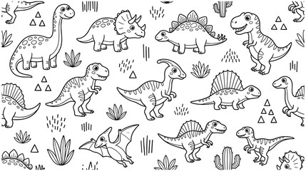 Cute dinosaur outline pattern for kids coloring pages. © Amir