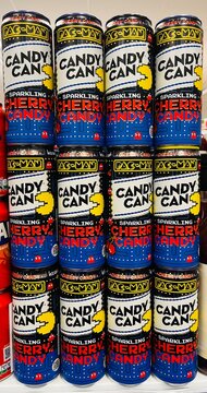Netherlands, Denekamp, June 12.2026, Candy Can Pac Man Cherry beverage cans