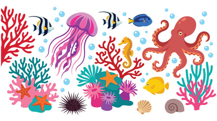 Obraz premium Colorful coral reef ecosystem with tropical ocean fish.