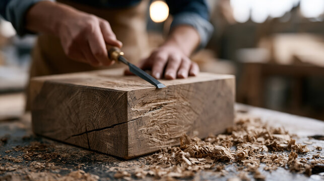 wood grain minimal surface close detail of handcrafted wooden memory box being engraved by artisan in workshop during World Alzheimers Day keepsake project with fine tool marks