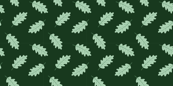 Seamless Oak Leaf Pattern on Dark Green Background &mdash; Botanical Forest Foliage Repeat