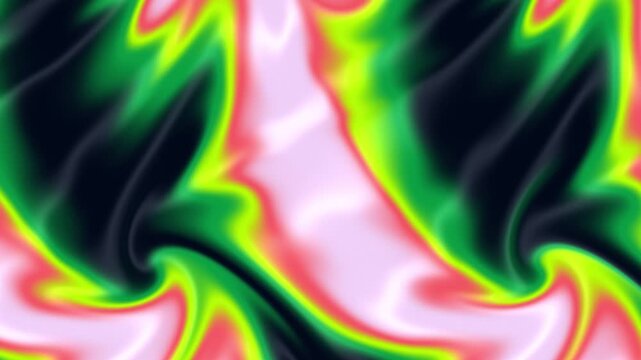 Green Pink Yellow Holographic Liquid Motion Background, Smooth Flowing Psychedelic Color Animation Seamless Loop, 4K