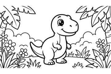 Cute Cartoon Dinosaur Coloring Book Page for Kids © Rajesh