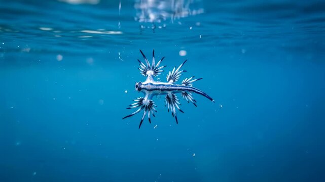 Blue Dragon Sea Slug floating underwater close up beautiful composition