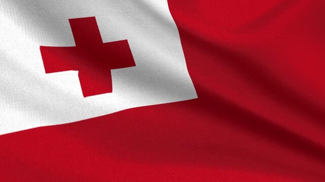 Seamless 3D video of the Tonga flag fluttering in the wind looping