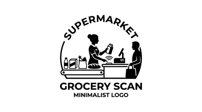 Black and white supermarket logo design.