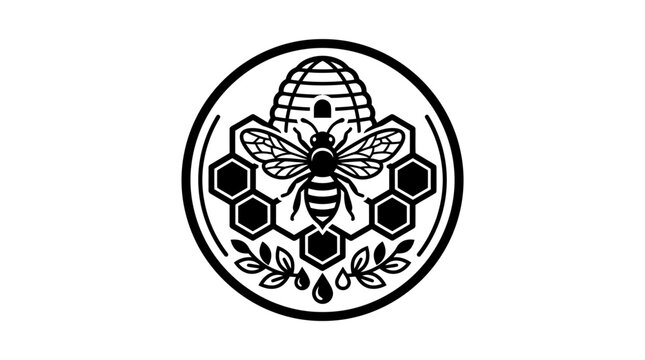 Black and white bee logo design.