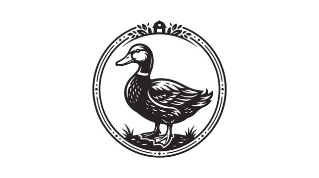 Black and white duck in circle.