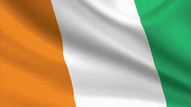 Seamless 3D video of the Ivory Coast flag fluttering in the wind looping