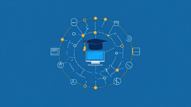 Online Education Concept, Graduation, Computer Learning, Knowledge Sharing