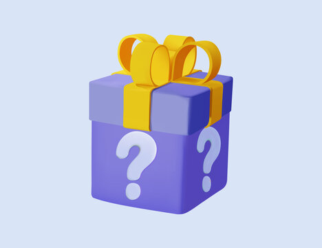 Mystery Gift Box with Question Mark 3D Vector Illustration. Surprise Reward Concept Design. Surprise reward and promotional giveaway