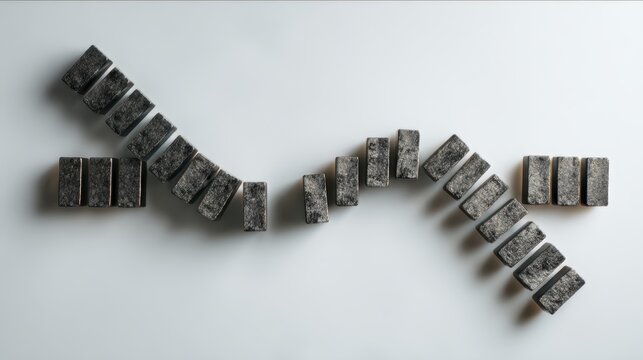 Domino effect path split isolated on white background