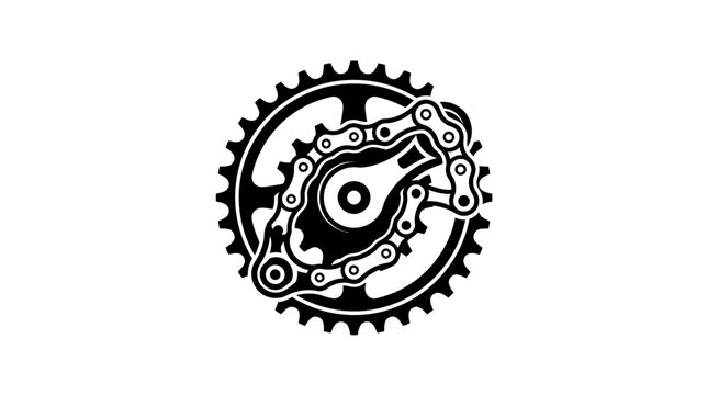 Black bicycle gear and chain mechanism.