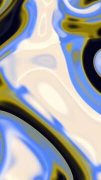 Blue Yellow Cream Holographic Liquid Motion Background, Smooth Flowing Psychedelic Color Animation Seamless Loop, 4K