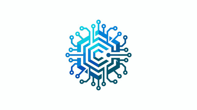 Blue circuit board logo design.