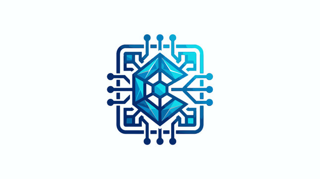 Blue circuit board logo design element.