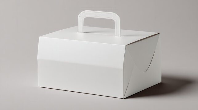 Blank white cake box with handle isolated on white background