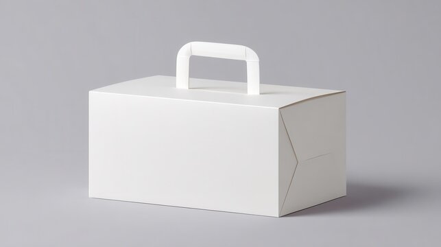 Blank white cardboard box with handle isolated on gray background