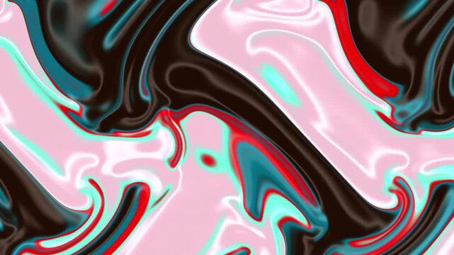 Pink Red Teal Holographic Liquid Motion Background, Smooth Flowing Psychedelic Color Animation Seamless Loop, 4K