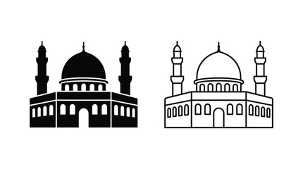 Mosque Building Silhouettes On White Background Silhouette © Ambiya