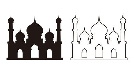 Taj Mahal Silhouette And Line Art Representation Architectural Landmark Silhouette © Ambiya