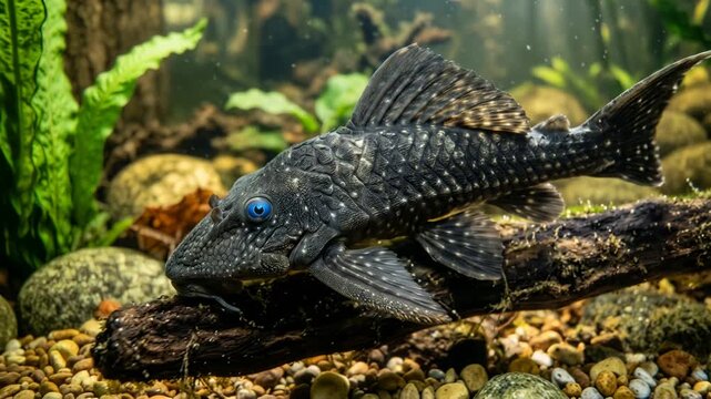 blue eyed pleco underwater close up in amazon river video