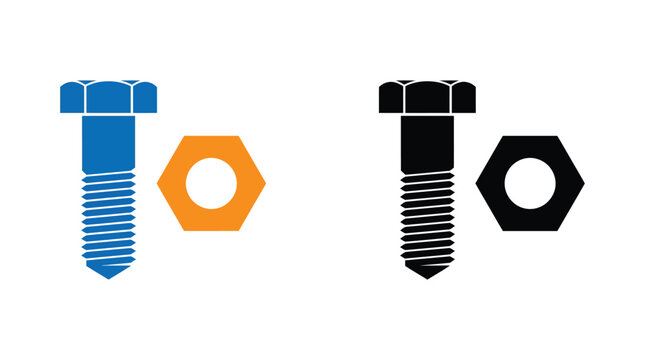 Bolt And Nut Silhouette Design On White Background