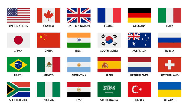 Flags of Various Countries Displayed in a Grid Pattern Globally