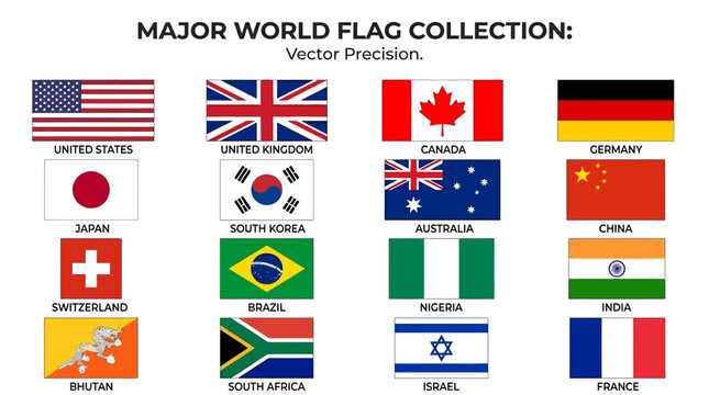 Major World Flags Collection Including BENDERA on White Background Illustration